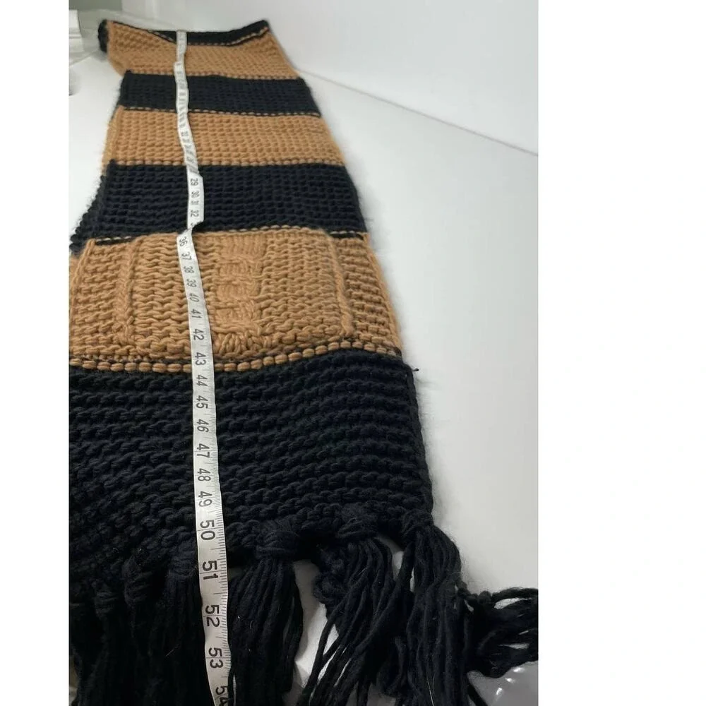 OVersized Scarf Black Brown Tan Chunky Knit Pockets Fringe NEW Cozy Gift Warm